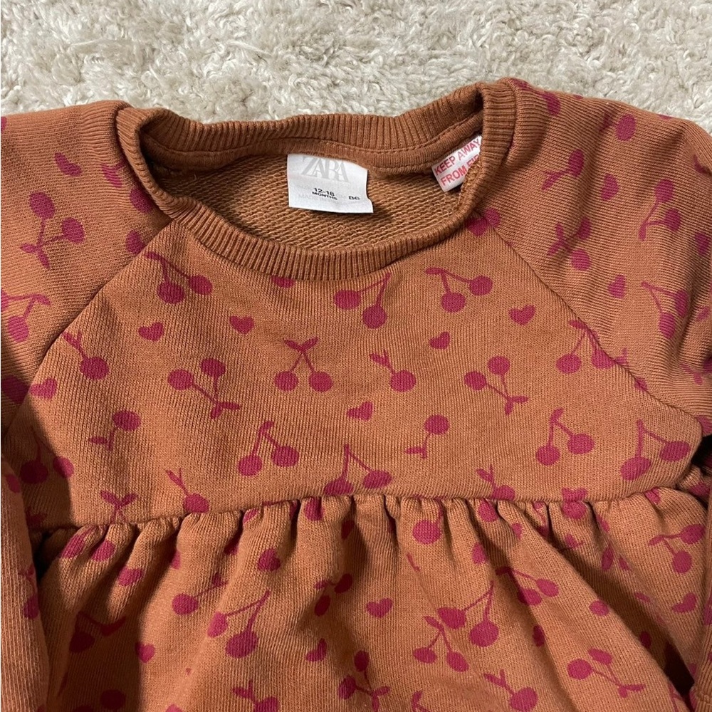 ZARA Plush Cherry Printed dress 12/18M - Picture 2 of 3